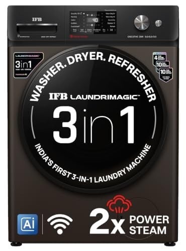 IFB 9/6/3 kg Fully Automatic Washer Dryer Refresher, WiFi & Eco Inverter Motor (WDR Executive ZMN CMS, Mocha)