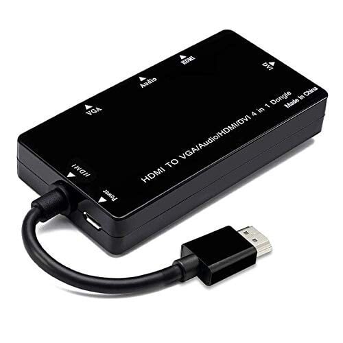 CableDeconn 4 in 1 Thunderbolt Mini Display Port to HDMI/DVI/VGA/Audio with Micro USB Port Adapter (Black)