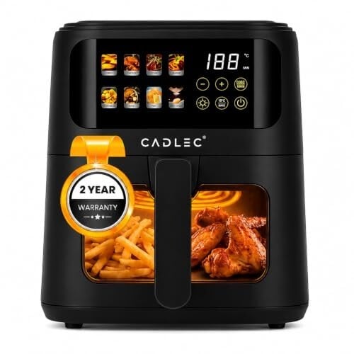 Cadlec SmartFry 1400W Digital Air Fryer | 360° Rapid Air Circulation, 8 Preset Menus, Touch Control Panel, 5L Non-Stick Basket, Low Oil Cooking, 2-Year Warranty, Black