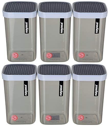 Nayasa Fusion 1000 ml BPA Free Food Grade Airtight Kitchen Storage Stackable Containers - Set of 6 | Grey