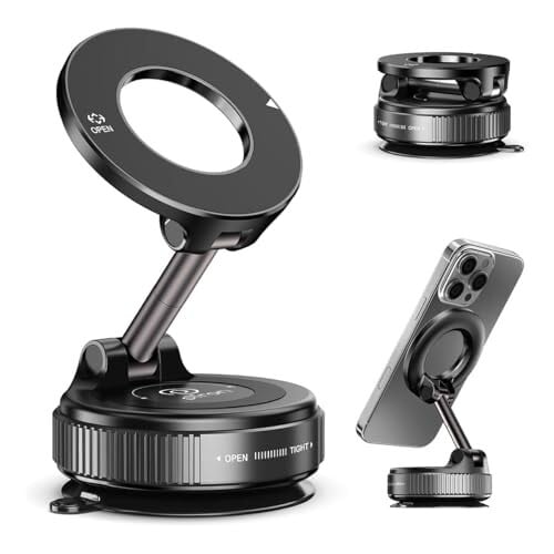 pTron Dockit 360° Magnetic Car Mobile Holder, Strong Vacuum Suction, Universal Car Mount for Dashboard, Gym, Mirror, Compact, Foldable, Rotatable Mobile Stand Compatible with All Smartphones...
