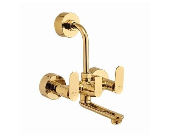 CERA Brooklyn Wm with Bend Pipe for OHS Wash Basin Faucet | Sink Tap | Bathroom Accessories | Wall Mount | PVD Finish | Solid Brass | French Gold | F1018401FG