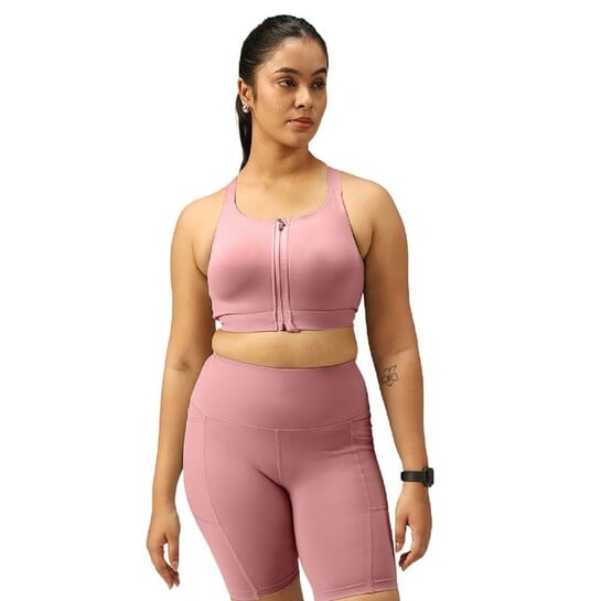 Click to enlarge BlissClub Zip-Up Sports Bra | Front Zip Closure | Attached Hook for Extra Support | Adjustable Straps | Removable Cups