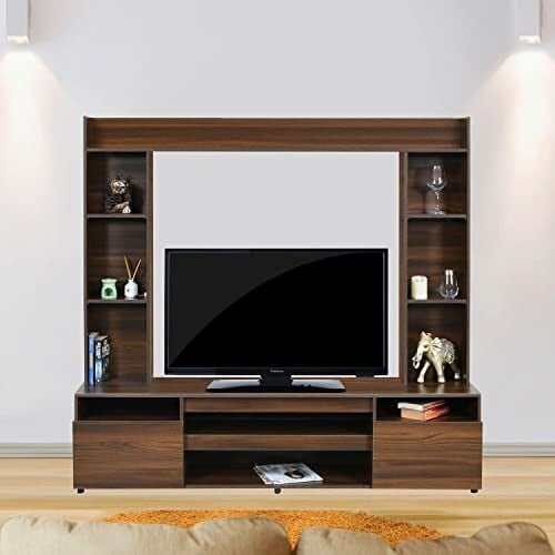 Nilkamal Walton Entertainment Center with Open & Closed Storage Shelves