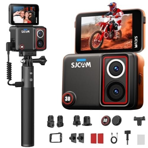 SJCAM SJ30 8K Action Camera with Dual Lens,7H Battery Handle,Low Light Camera,2.51” Flip Touch Screen, SteadyMotion 2.0 Stabilization,30M Waterproof,for YouTube Creator Vlogging,Motorcycling...