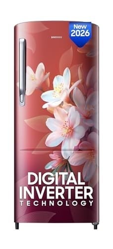 Samsung 183 L, 3 Star, Digital Inverter, Direct-Cool Single Door Refrigerator (RR20H1723WR/HL, Wild Lily Red, Single Touch Defrost, 2026 Model)