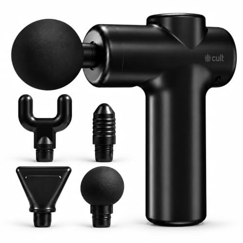 Click to enlarge Cult Flex Portable Deep Tissue Massage Gun | Handheld Body Massager for Muscle Recovery with 6 Speeds & 4 Heads