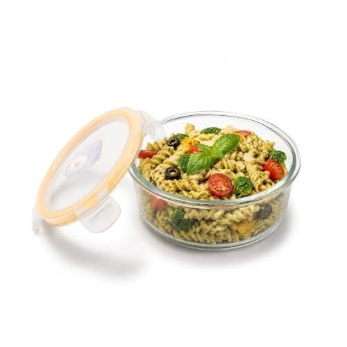 CELLO Fit & Fresh Round Lunch Box Container for Daily Use 400 ml, Clear | Microwave & Fridge Safe Toughened Glass Airtight Leakproof Food Storage Tiffin Box Container for Kitchen, Travel & O...