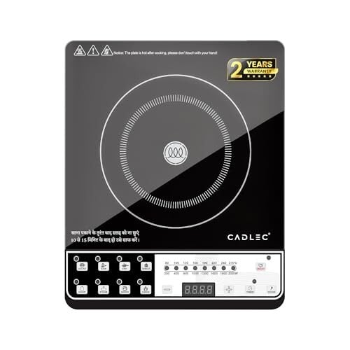Click to enlarge CADLEC CookFusion 2000W Induction Cooktop | 7 Cooking Modes, Auto Shut-Off, Over-Heat Protection, LED Display, BIS Approved, 2-Year Warranty | Black