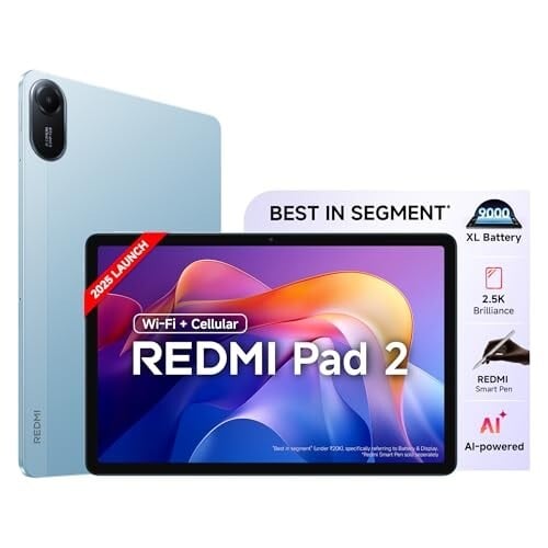 Click to enlarge Redmi Pad 2, 11-inch (27.94 CM), LCD Display - 2.5K Sharp & Clear, 6GB RAM, 128GB ROM, Wi-Fi + Cellular (4G), Quad Speakers