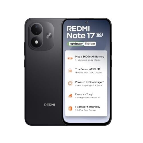 Redmi Note 17 5G (Dark Night, 8GB RAM, 128GB ROM) | 8000mAh Battery + 45W Fast Charging | 6.99\' TrueColour AMOLED | Snapdragon 4 Gen 4 | 50MP Dual AI Camera | Corning® Gorilla® Glass 7i | I...