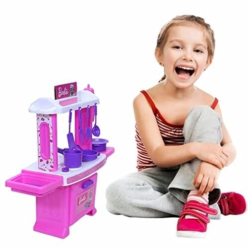 Toyzone Barbie Kitchen Set-45977 | My Little Girls Toy | Kitchen Set for Kids | Barbie Kids Kitchen Chef | Role Play Set | Cooking Toy | Pretend Play Kitchen Accessories Set | Household Set