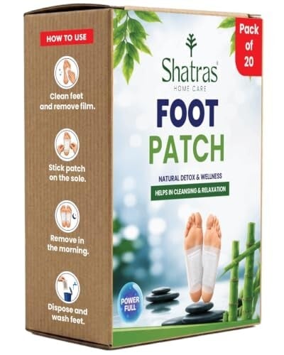 Click to enlarge Shatras Herbal Foot Patch for Detox & Relaxation | Overnight Foot Pads for Tired Feet | Adhesive Sheets-20 Pieces (PACK OF-1)