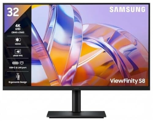 Samsung 32" ViewFinity S8 Monitor| 4K 3840 x 2160 |350nits| 1.07 Billion Colors|LS32H802UAWXXL|Black