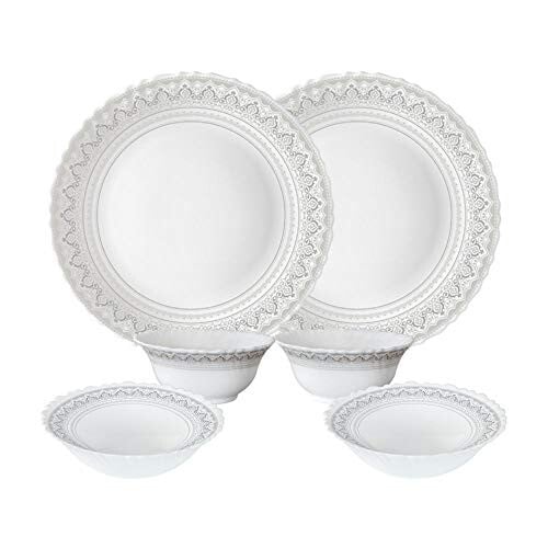 Larah by Borosil Classic Opalware Dinner Set, 6 -Piece, White
