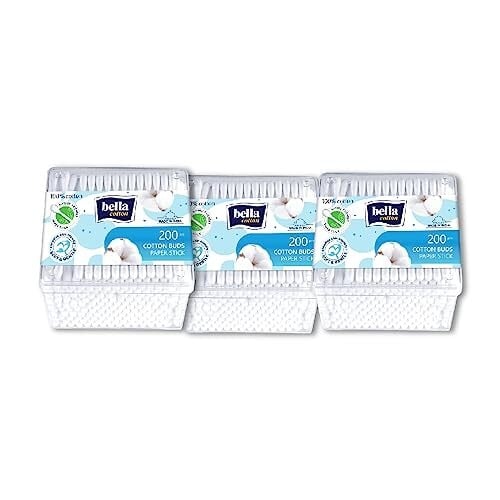Bella Cotton Buds/Swabs - 200Pcs | Pack of 3 | 100% Cotton | Bio & Nature Friendly | Soft & Gentle