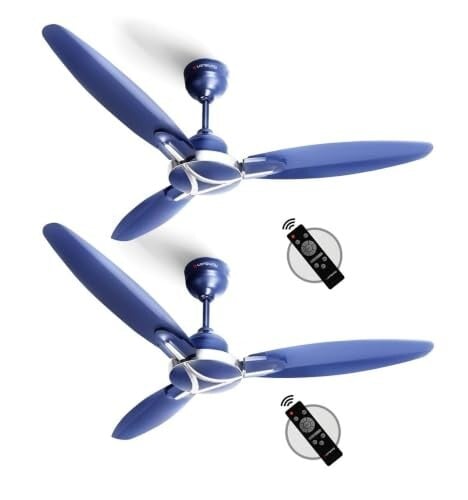 LONGWAY Zephyr 1200 mm BLDC Ceiling Fan with Remote Control | Ultra High Speed 3 Blade Anti-Dust Decorative Ceiling Fan (Silver Blue, Pack of 2)