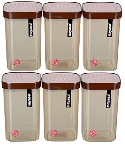 Nayasa Fusion 1000 ml BPA Free Food Grade Airtight Kitchen Storage Stackable Containers - Set of 6 | Brown