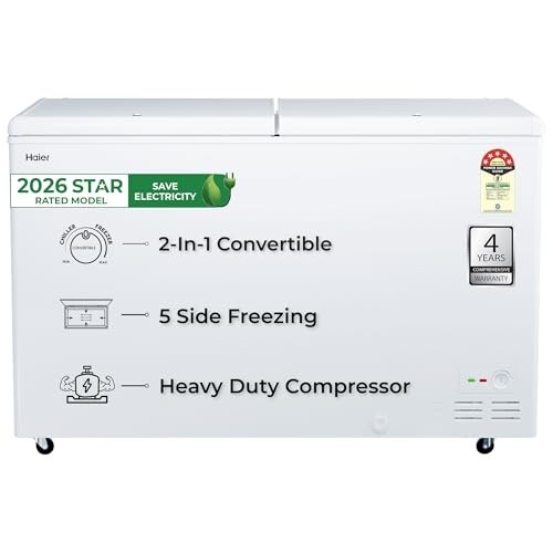 Haier HFC-588DPW5, 5 Star (2026 Star Rating) Double Door Convertible Deep Freezer, 5 Side Freezing, Dual Condenser, Inside Metal Liner with 70mm Puff Thickness (White 524L)