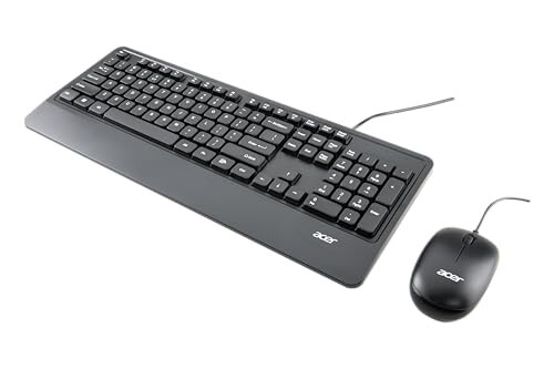 Acer PalmEase Wired Keyboard & Mouse Combo with Palm Rest |Plug & Play USB 2.0, 1600 DPI, Co-Pilot Key, Rupee ₹ Symbol | 10m Range, 10M Keystroke Life | Windows & Mac Compatible – Black