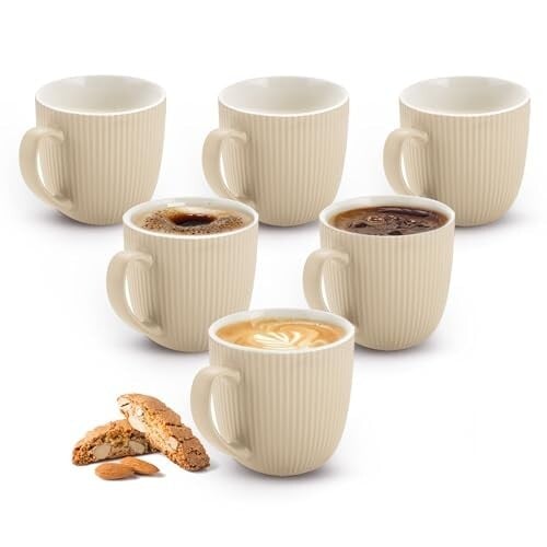 Click to enlarge Treo by Milton Ridge 210 Coffee Mugs, 6 Pieces, 210 ml Each, Ceramic Mugs, Microwave Safe, Crockery Cup, Ideal for Daily Use & Gifting, Beige