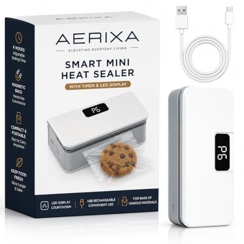 Mini Heat Sealer for Bags, 6 Modes, LED Timer, USB Rechargeable