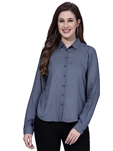 OOMPH! Women's Cotton Regular Fit Floral Button Down Shirt