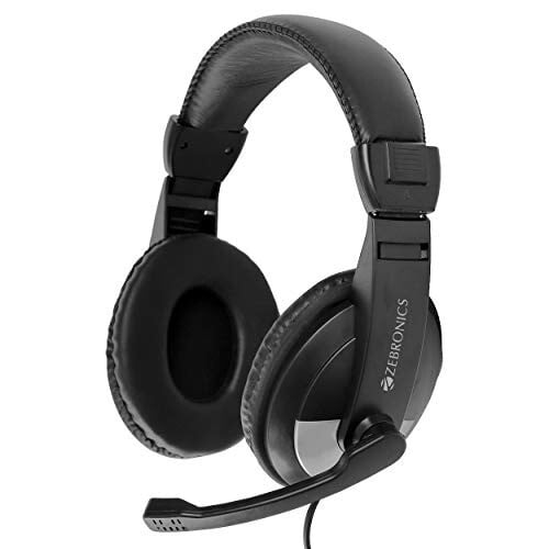 ZEBRONICS Zeb-200HM Wired On Ear Headphone with Mic, Dual 3.5mm Connectors, Adjustable Headband for PC Computers / Laptop (Black)