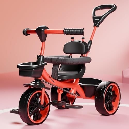 Lifelong Kids Harness Parental Control Tricycle with EVA Wheels, Bell & Storage Basket(Red/Black)