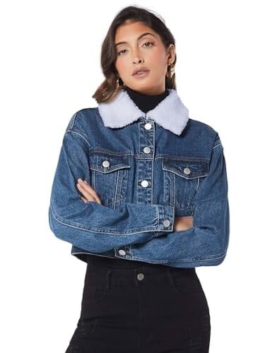 KOTTY Women's Solid Alexis Blue Long Sleeve Denim Jacket [Size S & L]