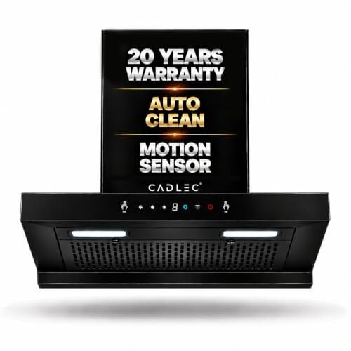 CADLEC PeakFlow 60cm T-Shape Kitchen Chimney | 1400 m³/hr High Suction, Filterless Auto Clean, Touch & Gesture Control, Oil Collector | 20Y Motor & 5Y Comprehensive Warranty | Black