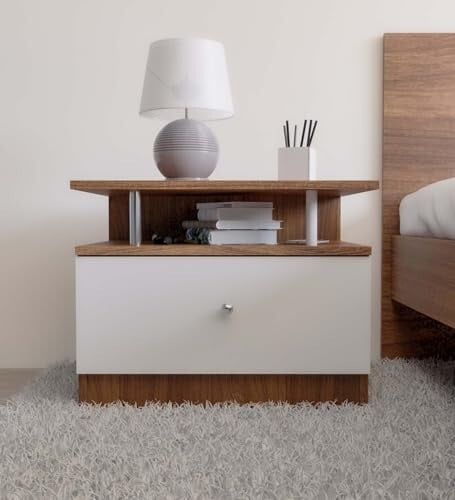 NEUDOT Pico BST | Engineered Wood | Bedside End Table with 1 Drawer Storage | Night Stand for Bedroom Living Room Home | Premium Craftmanship | Leon Teak Finish | DIY(Do-It-Yourself)