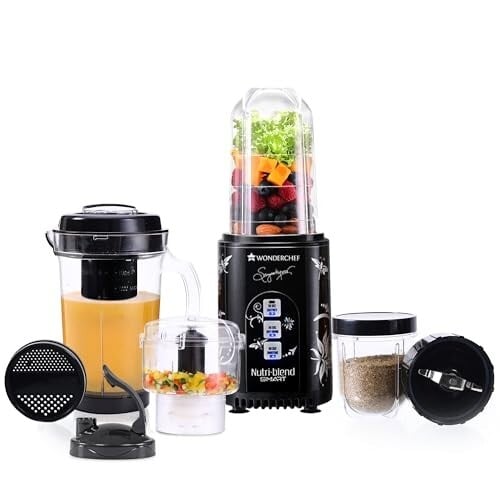 Wonderchef Nutri Blend Smart CKM Automatic Mixer Grinder with Dual Pulse Function | 22000 RPM | 100% Full Copper Motor | 4 Unbreakable Jars | 500 W | 2 Years Warranty | Recipe book by Chef S...
