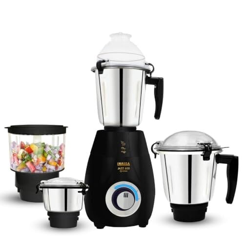 INALSA Mixer Grinder|Coarse Mode for Silbatta-like Texture|Heavy Duty HVDC Motor|7Yr Warranty For Motor|Mixie for Kitchen|4 Jars Including Chopper|Best Mixer|Silent Operation,Jazz 600 HVDC