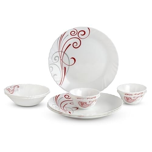 CELLO Red Swirl Imperial Series Opalware Dinner Set of 10 [32% Coupon]