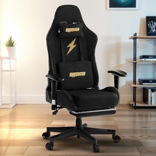DROGO Proform Ergonomic Gaming Chair, Computer Chair with Luxurious Suede Fabric, Adjustable Seat, Armrest, Head & Massager Lumbar Pillow | Home & Office Chair with Footrest & Recline (Black)