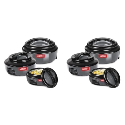 MILTON Ernesto Inner Stainless Steel Jr. Casserole Set of 3 (420 ml, 850 ml, 1.43 litres), Grey | Easy to Carry | Serving | Stackable (Pack of 2)