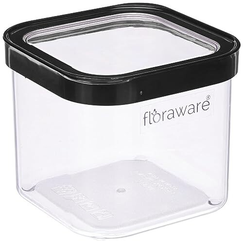 Floraware Food Safe Plastic Multiuse Square Fit-Lock Airtight Storage Jar,Containers for Kitchen Storage Set I Grocery Kitchen Container Set I Multipurpose Jar, 750 ml, set 1 BPA free, Black