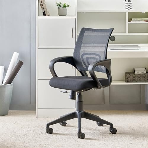 Home Centre | Yuva | Mesh Medium Back | Nylon | Study and Office Chairs | Black | 1 Year Warranty