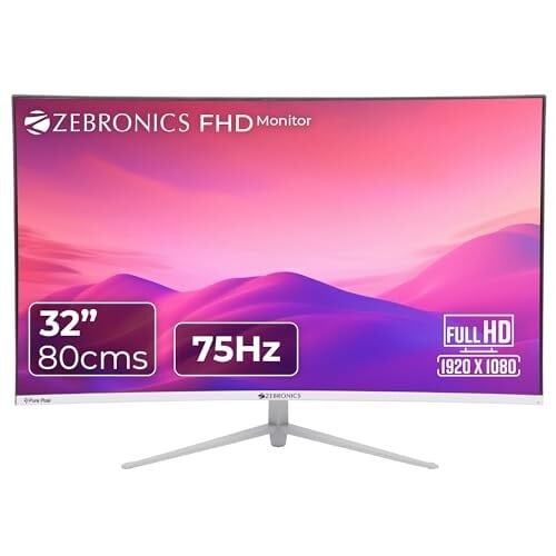 ZEBRONICS AC32FHD LED Curved 75Hz 80Cm (32") (81.28 Cm) 1920x1080 Pixels FHD Resolution Monitor, White
