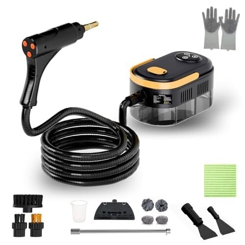 Click to enlarge Lifelong Portable Steam Cleaner for Home 1500W | For Kitchen, Bathroom, Floor, Tile, Car, Window & Shoe Cleaner | Removes Stains, Dirt & Grease | 1200 mL Water Tank | Safety Gloves & Multiple Heads