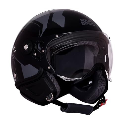 Royal Enfield Airforce 1901 Open Face Helmet | Certification: ISI & DOT | High Impact Grade ABS Shell | High Strength EPS Liner for Added Strength| Sleek Aviator Inspired Design | Black (L)....