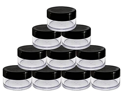 Empty Acrylic San Jar Transparent Cosmetic Container with Leakproof Inner Lids for Lip Balms, Lip Scrubs, Body Butters, Makeup & DIY Cosmetics Beauty Products. (Black, 8 ml) (Pack of 10)