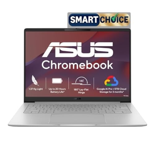 ASUS Chromebook CM1405 (2026), Smartchoice, MediaTek Kompanio 540 Processor, 4GB RAM, 64GB SSD, FHD, 14"(35.5 cm), 60Hz, Chrome OS, Pure Grey, 1.37 Kg, CM1405CM4A-S60034, Thin & Light Laptop