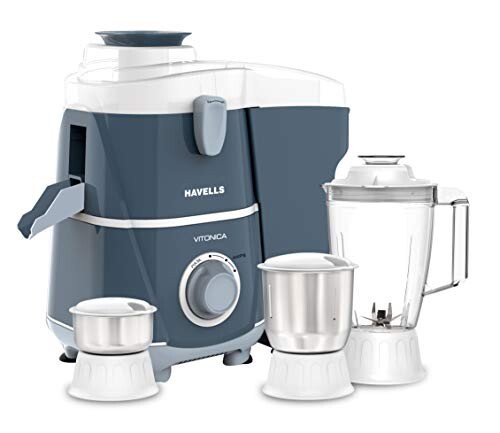 Havells Vitonica 500W Juicer Mixer Grinder 3 Stainless Steel Jars | (White & Light Blue) [₹490 Coupon]