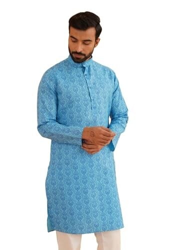 SOJANYA Men’s Cotton Blend Kurta with Ethnic Motifs Print [Size - S]