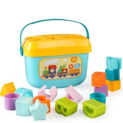 Goyal's Shape Sorter Toy for Toddlers | Shape and Color Learning with ABC & Shapes Blocks | Sorting and Matching Playset with Carry Handle for Easy Storage for Kids (16 Alphabetic Shape Blocks)