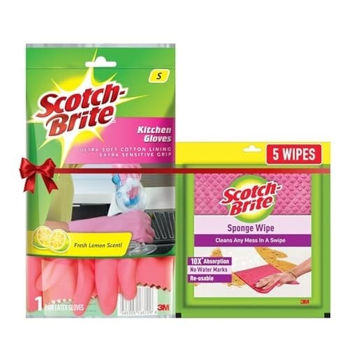 Scotch-Brite Kitchen Gloves + Sponge Wipe Combo