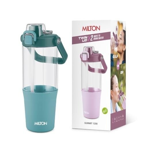 MILTON Summit 1200 2-in-1 Sip or Gulp Lid Tumbler 1200 ml | Plastic Water Bottle with Sturdy Handle & Straw | Leak-Proof, BPA-Free | Perfect for Office, Gym, Travel Tumbler for Men and Women,Sea Green