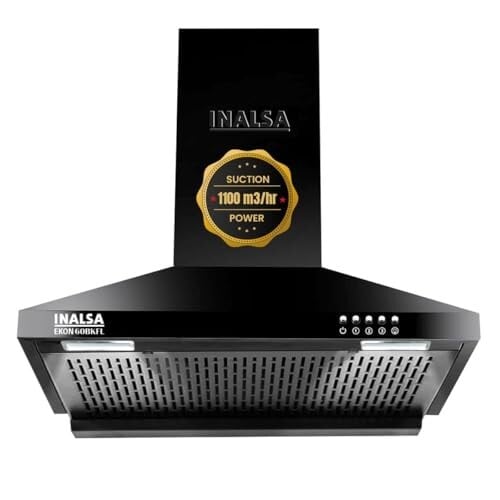 INALSA Pyramid Shape Wall Mount Kitchen Chimney 60 cm|1100 m³/hr Powerful Suction|Ekon 60BKFL